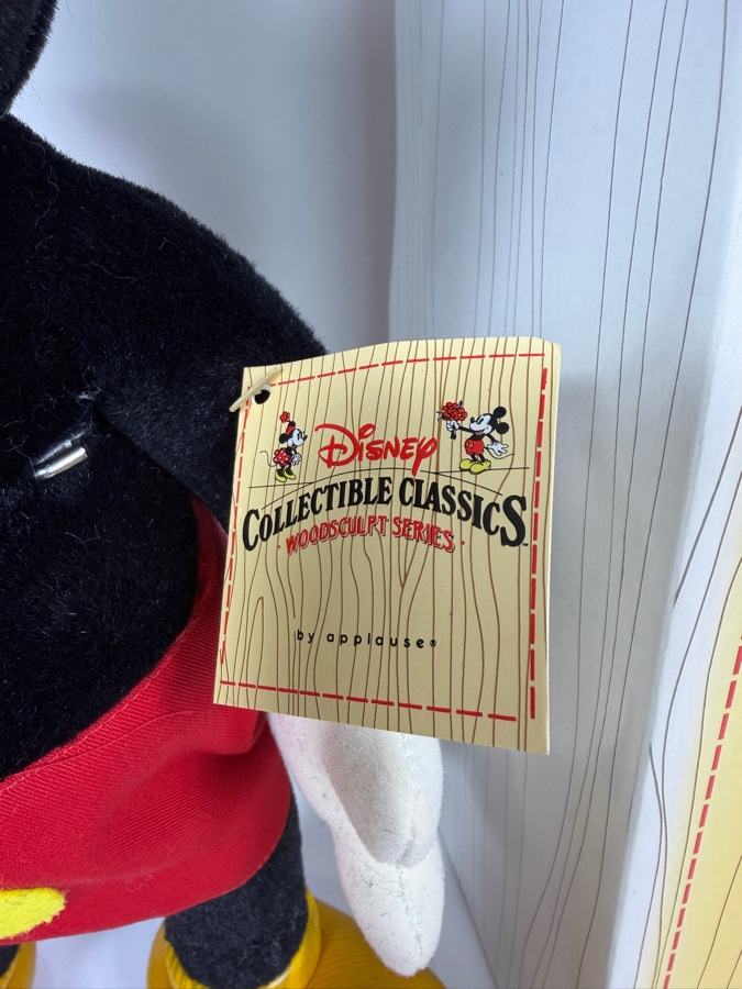 Vintage Disney Collectible Classics Woodsculpt Series Mickey Mouse Plush Featuring Sculpted Resin Head And Shoes By Applause With Box 15.5'H [Photo 4]