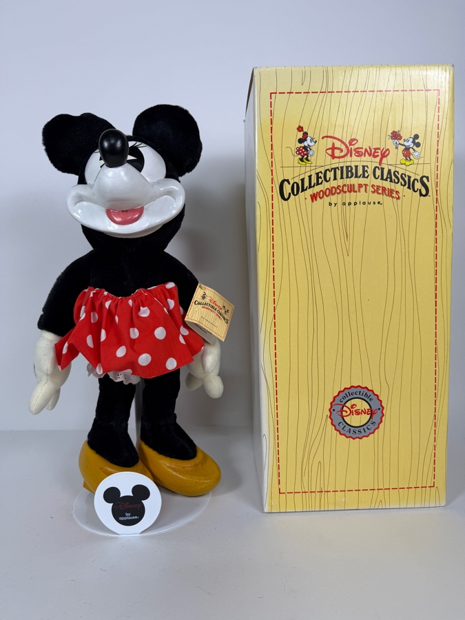 Vintage Disney Collectible Classics Woodsculpt Series Minnie Mouse Plush Featuring Sculpted Resin Head And Shoes By Applause With Box 17'H [Photo 2]