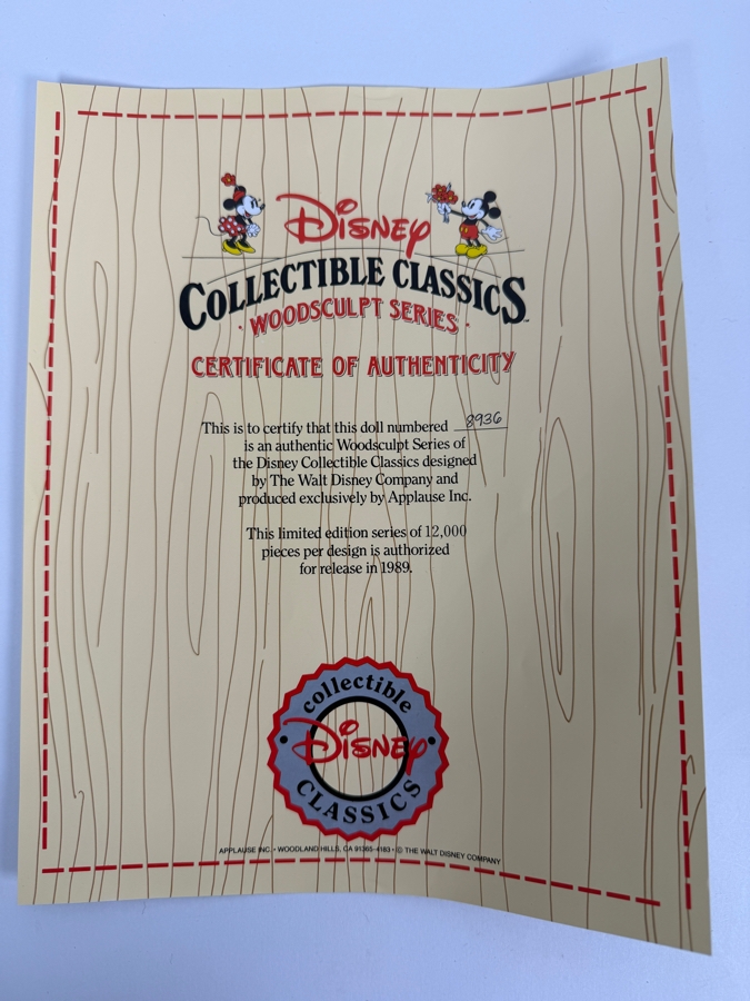 Vintage Disney Collectible Classics Woodsculpt Series Minnie Mouse Plush Featuring Sculpted Resin Head And Shoes By Applause With Box 17'H [Photo 11]