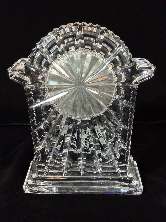 Vintage Waterford Crystal Lismore Carriage Clock Featuring Etched Mickey And Minnie Mouse Wedding Scene In Gold-Tone Bezel 7'H [Photo 5]