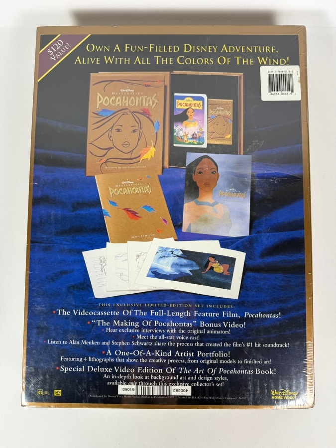 Vintage 1996 Walt Disney Masterpiece Pocahontas Exclusive Deluxe Video Edition Box Set Including VHS Tape Lithographs And Art Of Pocahontas Book 15'H [Photo 4]