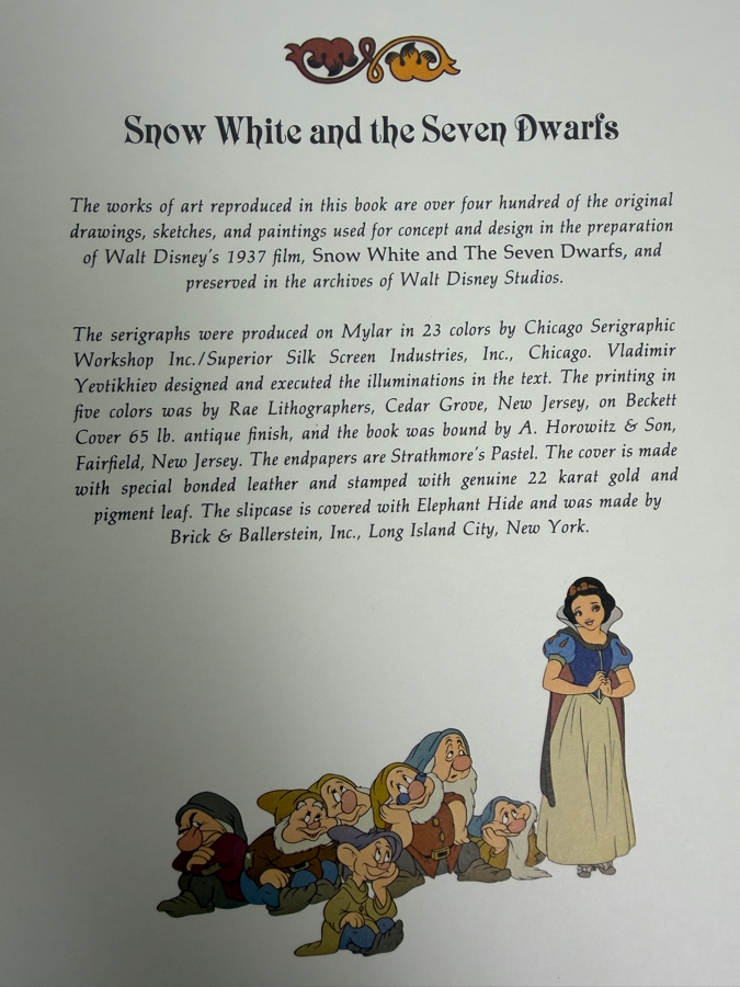 Walt Disney's Snow White And The Seven Dwarfs Deluxe Limited Edition Commemorative Art Book Featuring Original Production Artwork In Red Cloth Slipcase  [Photo 21]