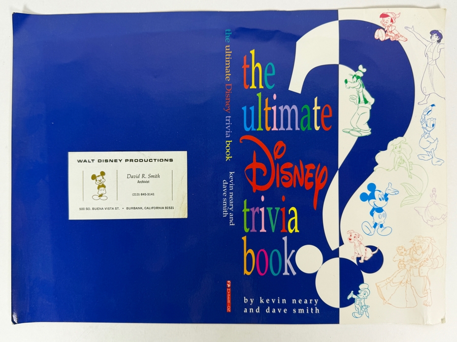 The Ultimate Disney Trivia Book ('Dustjacket Only') By Kevin Neary And Dave Smith Autographed By Dave Smith With Original Walt Disney Productions David R. Smith Archivist Business Card 9 X 13 [Photo 2]