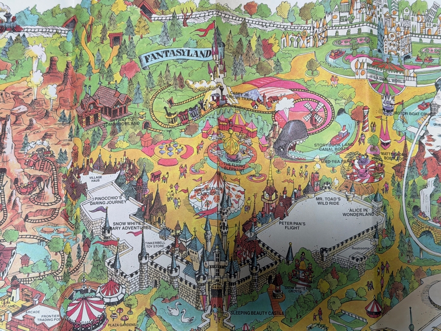 Vintage 1984 Walt Disney's Disneyland Large Souvenir Pictorial Fun Map Featuring Bird's-Eye View Of The Park 43'W X 30'H [Photo 7]