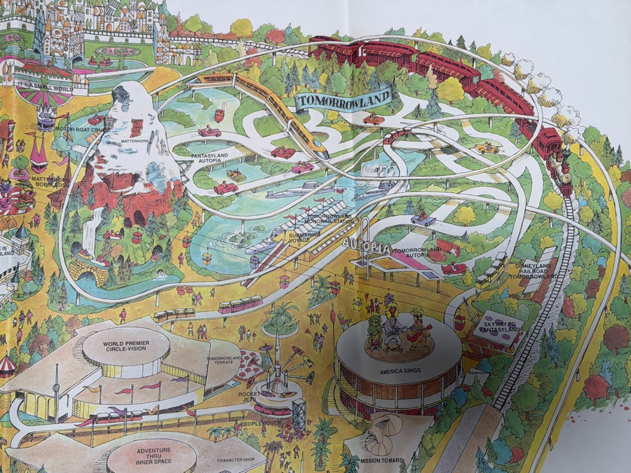 Vintage 1984 Walt Disney's Disneyland Large Souvenir Pictorial Fun Map Featuring Bird's-Eye View Of The Park 43'W X 30'H [Photo 6]