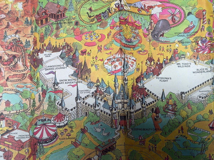 Vintage 1984 Walt Disney's Disneyland Large Souvenir Pictorial Fun Map Featuring Bird's-Eye View Of The Park 43'W X 30'H [Photo 13]