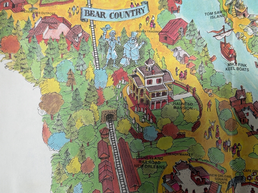 Vintage 1984 Walt Disney's Disneyland Large Souvenir Pictorial Fun Map Featuring Bird's-Eye View Of The Park 43'W X 30'H [Photo 9]
