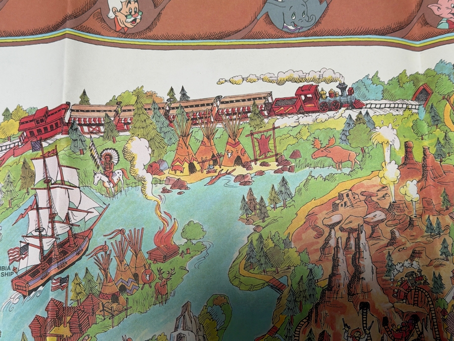 Vintage 1984 Walt Disney's Disneyland Large Souvenir Pictorial Fun Map Featuring Bird's-Eye View Of The Park 43'W X 30'H [Photo 11]