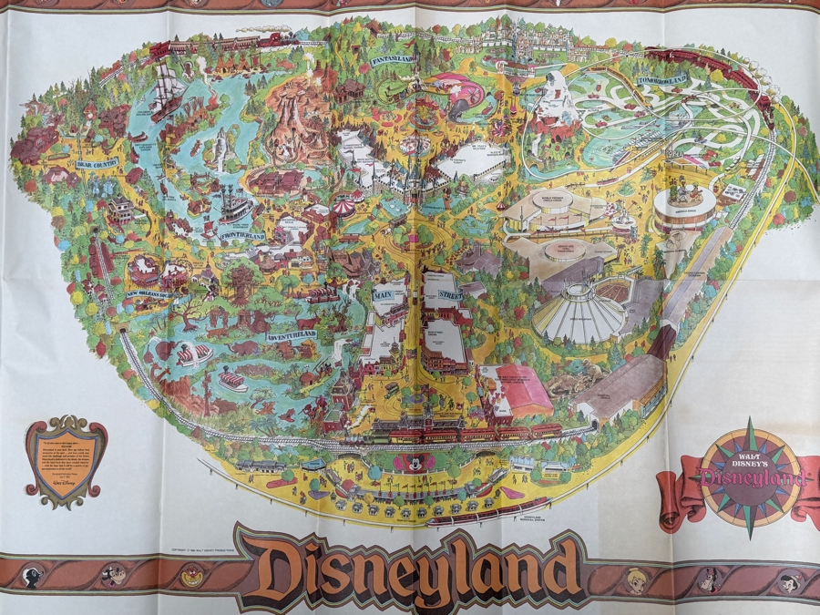 Vintage 1984 Walt Disney's Disneyland Large Souvenir Pictorial Fun Map Featuring Bird's-Eye View Of The Park 43'W X 30'H [Photo 2]