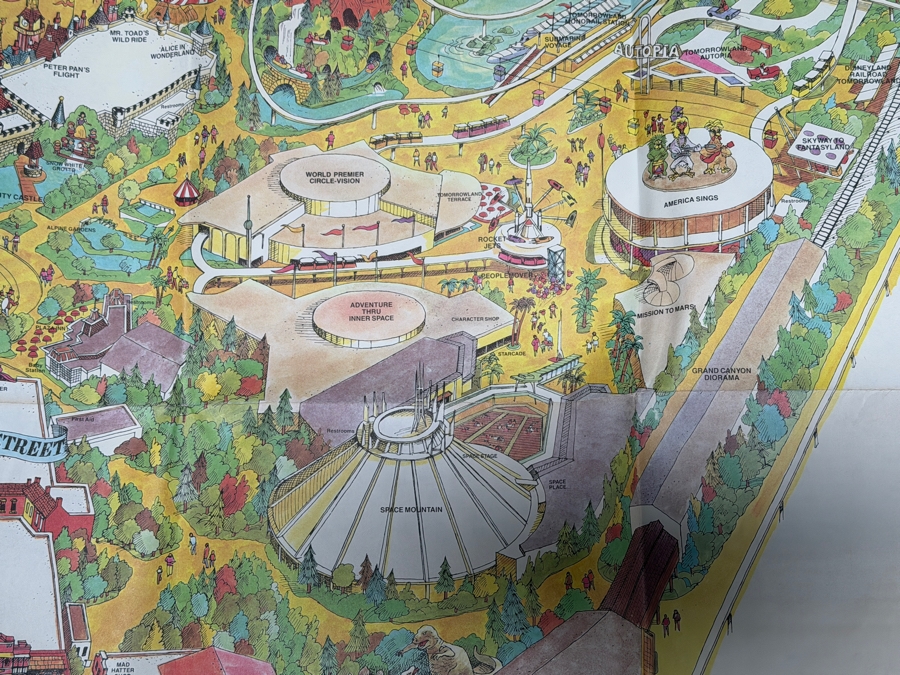 Vintage 1984 Walt Disney's Disneyland Large Souvenir Pictorial Fun Map Featuring Bird's-Eye View Of The Park 43'W X 30'H [Photo 5]