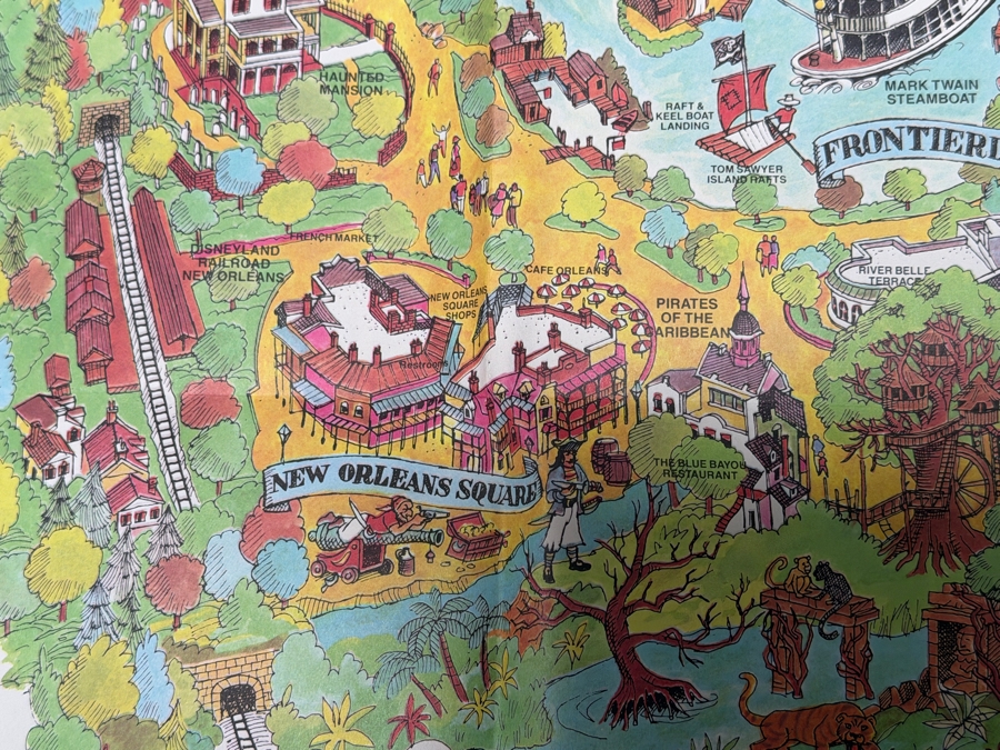 Vintage 1984 Walt Disney's Disneyland Large Souvenir Pictorial Fun Map Featuring Bird's-Eye View Of The Park 43'W X 30'H [Photo 8]
