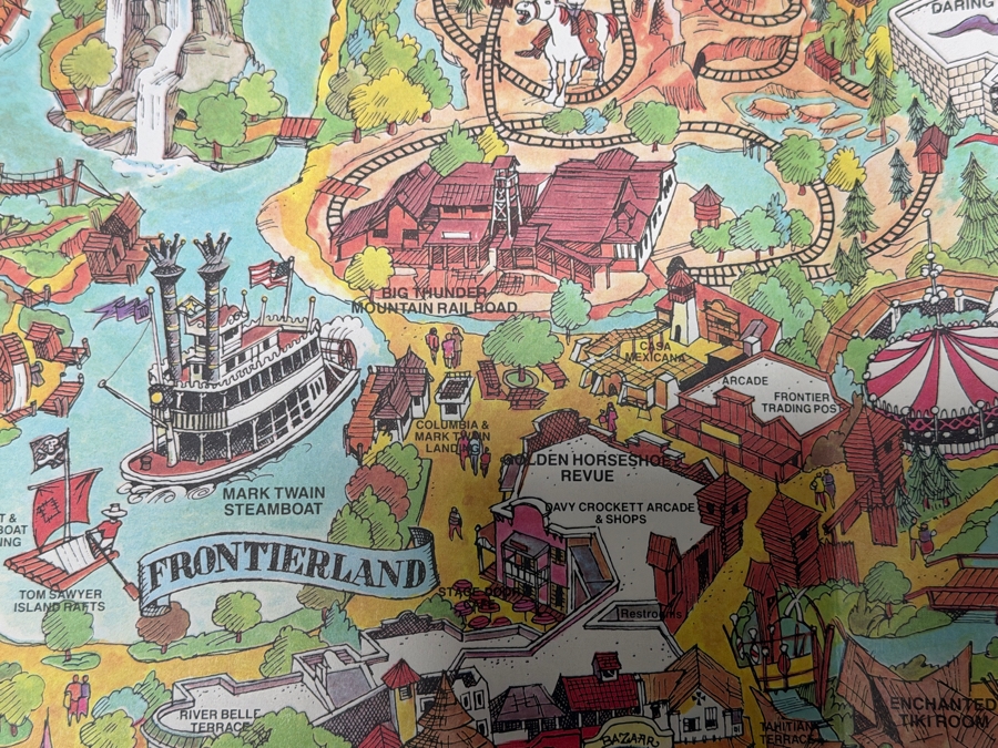 Vintage 1984 Walt Disney's Disneyland Large Souvenir Pictorial Fun Map Featuring Bird's-Eye View Of The Park 43'W X 30'H [Photo 12]