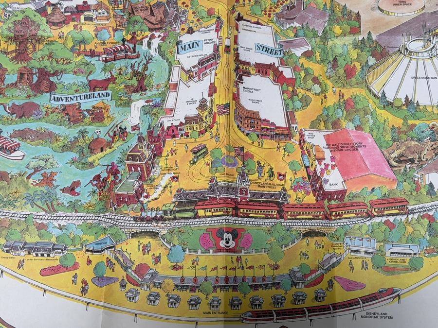 Vintage 1984 Walt Disney's Disneyland Large Souvenir Pictorial Fun Map Featuring Bird's-Eye View Of The Park 43'W X 30'H [Photo 4]