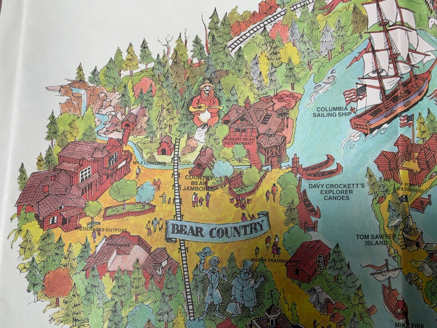 Vintage 1984 Walt Disney's Disneyland Large Souvenir Pictorial Fun Map Featuring Bird's-Eye View Of The Park 43'W X 30'H [Photo 10]