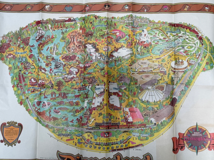 Vintage 1984 Walt Disney's Disneyland Large Souvenir Pictorial Fun Map Featuring Bird's-Eye View Of The Park 43'W X 30'H [Photo 3]