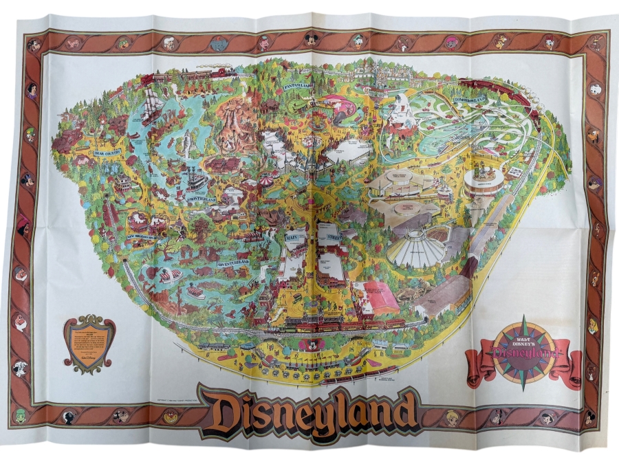Vintage 1984 Walt Disney's Disneyland Large Souvenir Pictorial Fun Map Featuring Bird's-Eye View Of The Park 43'W X 30'H