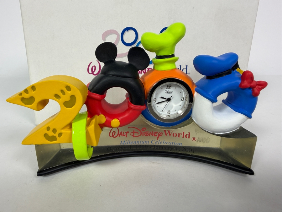 Vintage Walt Disney World Millennium Celebration 2000 Fab 4 Resin Desk Clock Figurine In Original Box 4.5'W X 3'H [Photo 2]