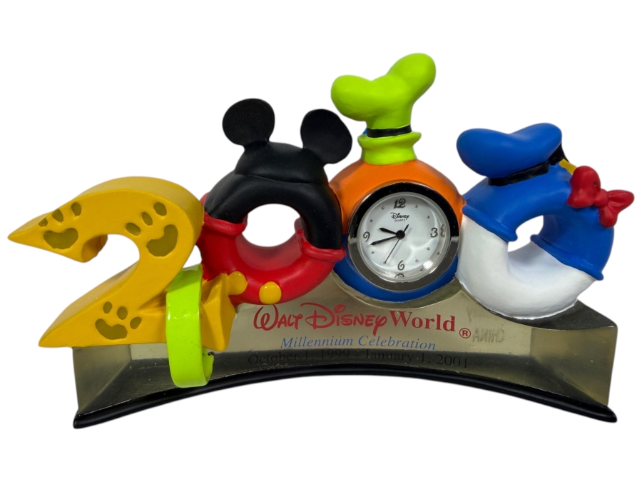 Vintage Walt Disney World Millennium Celebration 2000 Fab 4 Resin Desk Clock Figurine In Original Box 4.5'W X 3'H