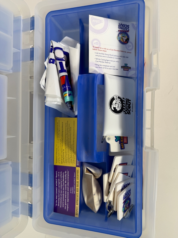 RARE Vintage 1990s Walt Disney World Casting Scout Cast Member Employee Exclusive Promotional Tool Kit In Clear Plastic Organizer Box With Promotional Items - See Photos
 [Photo 8]