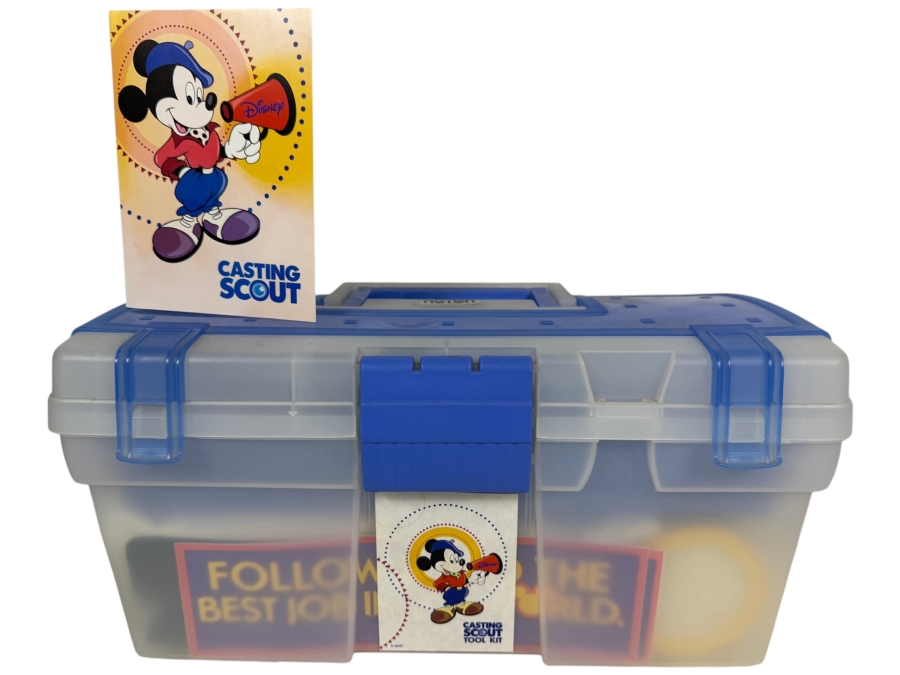 RARE Vintage 1990s Walt Disney World Casting Scout Cast Member Employee Exclusive Promotional Tool Kit In Clear Plastic Organizer Box With Promotional Items - See Photos
