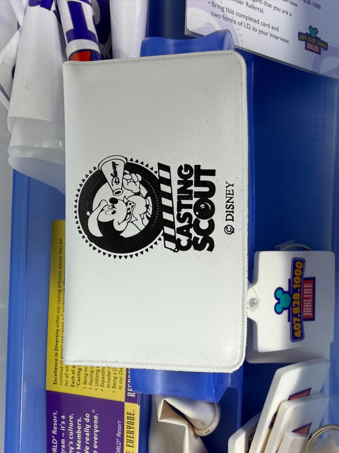 RARE Vintage 1990s Walt Disney World Casting Scout Cast Member Employee Exclusive Promotional Tool Kit In Clear Plastic Organizer Box With Promotional Items - See Photos
 [Photo 10]
