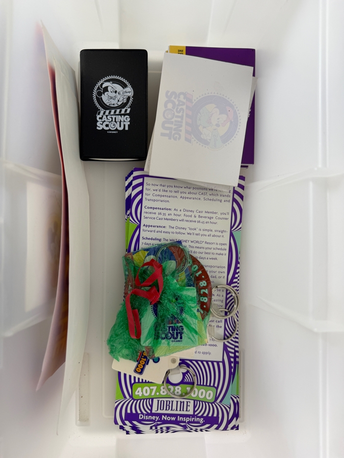 RARE Vintage 1990s Walt Disney World Casting Scout Cast Member Employee Exclusive Promotional Tool Kit In Clear Plastic Organizer Box With Promotional Items - See Photos
 [Photo 24]