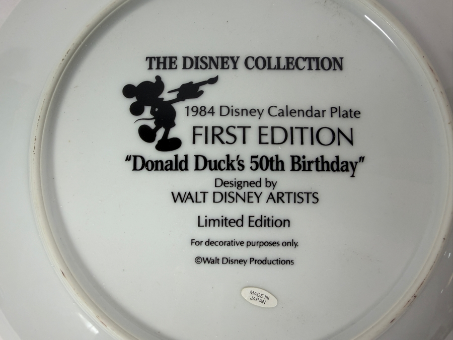 Vintage Grolier The Disney Collection Donald Duck's 50th Birthday Limited First Edition 1984 Calendar Plate Designed By Walt Disney Artists 8.5'H [Photo 4]