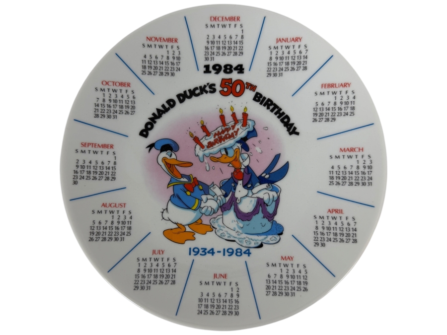 Vintage Grolier The Disney Collection Donald Duck's 50th Birthday Limited First Edition 1984 Calendar Plate Designed By Walt Disney Artists 8.5'H