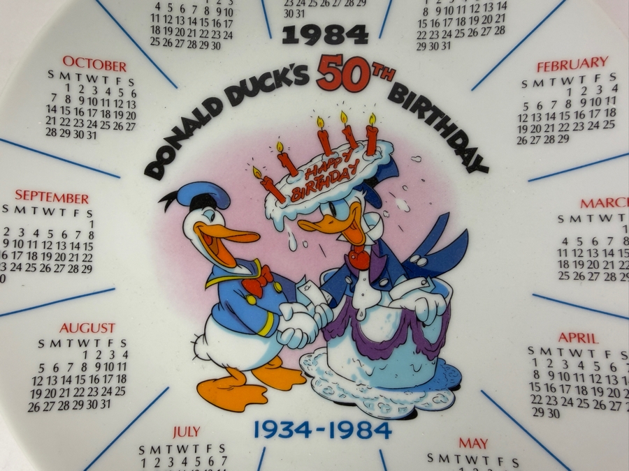 Vintage Grolier The Disney Collection Donald Duck's 50th Birthday Limited First Edition 1984 Calendar Plate Designed By Walt Disney Artists 8.5'H [Photo 2]