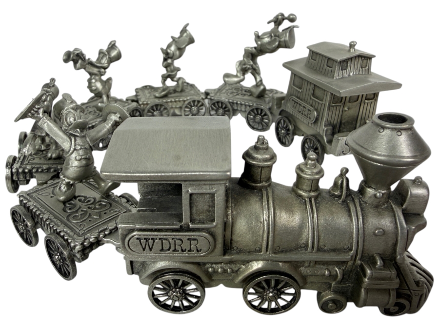 Vintage Walt Disney World Railroad Hudson Fine Pewter Miniature Train Set 12'L