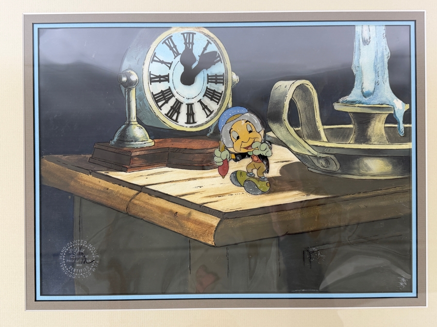 Original Walt Disney Productions Hand Painted Movie Film Production Cel From Mickey's Christmas Carol Featuring Jiminy Cricket 15 X 11 Framed 24 X 20 [Photo 4]