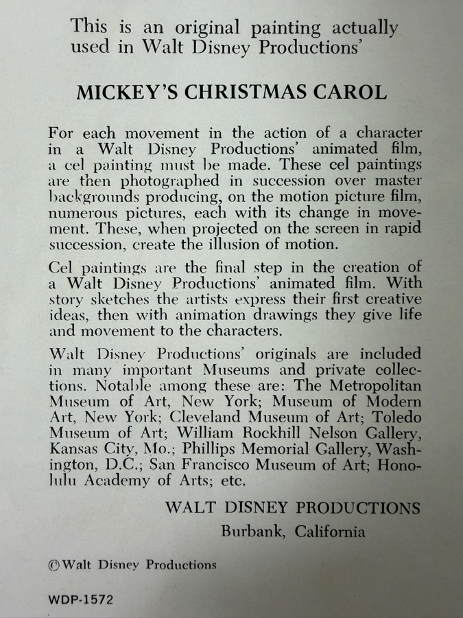 Original Walt Disney Productions Hand Painted Movie Film Production Cel From Mickey's Christmas Carol Featuring Jiminy Cricket 15 X 11 Framed 24 X 20 [Photo 16]