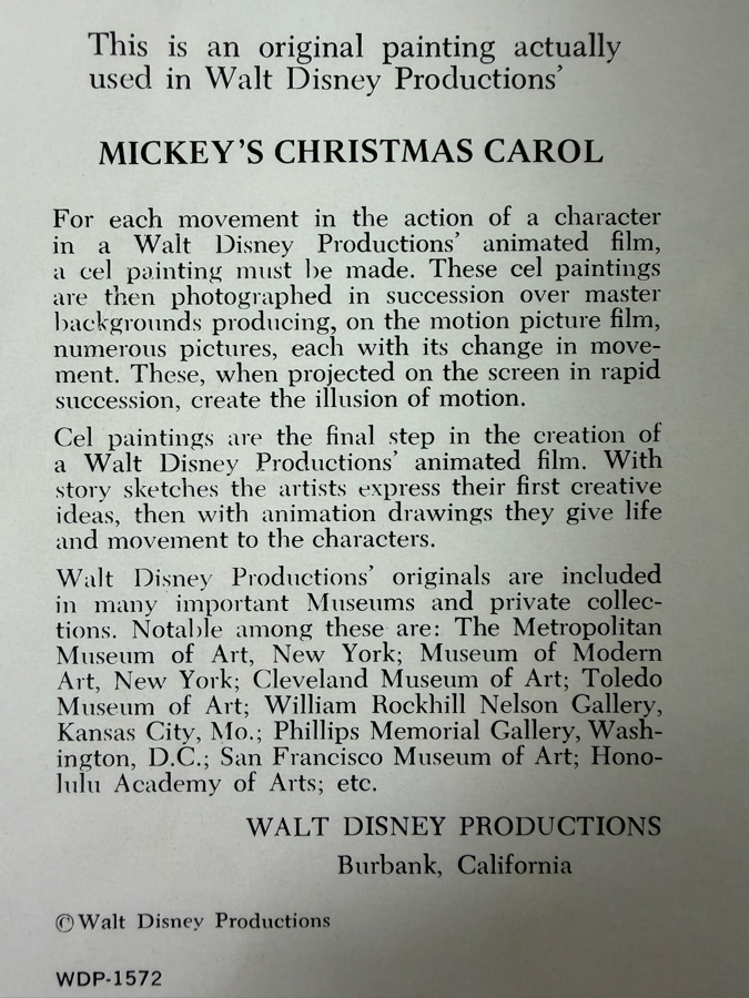 Original Walt Disney Productions Hand Painted Movie Film Production Cel From Mickey's Christmas Carol Featuring Jiminy Cricket 15 X 11 Framed 24 X 20 [Photo 15]