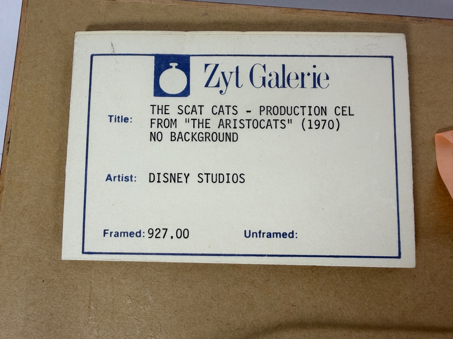 Original Walt Disney Productions Hand Painted Movie Film Production Cel Of The Scat Cats From 'The Aristocats (1970)' With No Background Disney Studios 12 X 10 Framed 19 X 17 [Photo 3]