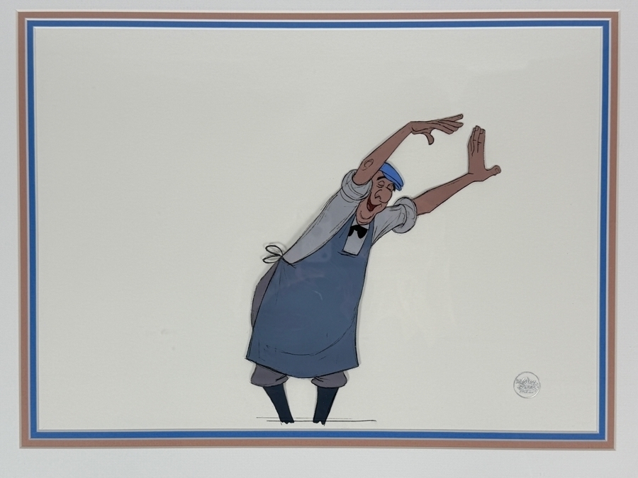 Original Walt Disney Productions Hand Painted Movie Film Production Cel Of Edgar (Butler) From 'The Aristocats (1970)' With No Background Disney Studios 14 X 10 Framed 23 X 19