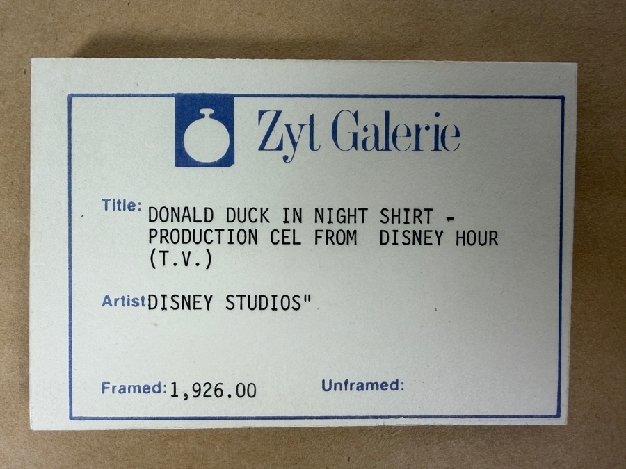 Original Walt Disney Productions Hand Painted Movie Film Production Cel Of Donald Duck In Night Shirt From Disney Hour (T.V.) With No Background Disney Studios 7 X 9 Framed 15 X 16 [Photo 12]