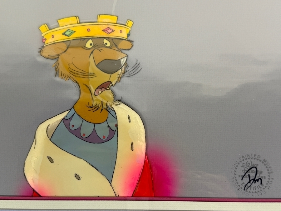 Original Walt Disney Productions Hand Painted Movie Film Production Cel Of Prince John From 'Robin Hood (1973)' 115/2 With No Background Disney Studios With Some Staining At The Bottom 14 X 10 Framed 22 X 18.5