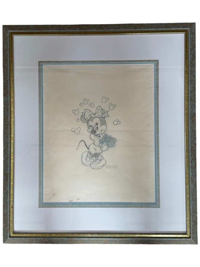 Original Walt Disney Hand Drawn Minnie Mouse With Flowers T-Shirt Design By Disney Artist Mark Seppala Purchased For $1,010 From The 1st Disneyana Convention In 1992 At Walt Disney World Resort 13 X 16 Framed 22 X 25 [Photo 2]