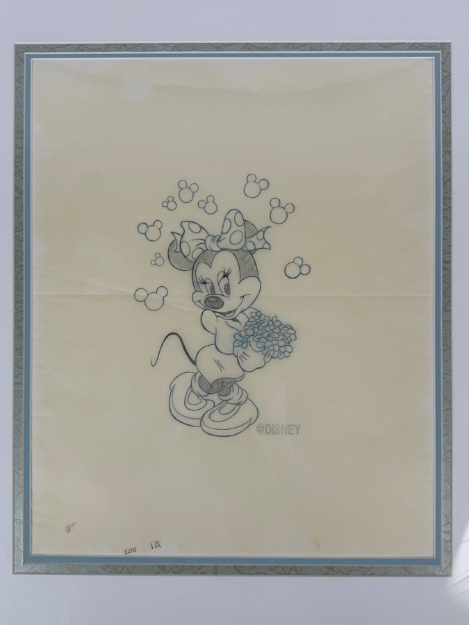 Original Walt Disney Hand Drawn Minnie Mouse With Flowers T-Shirt Design By Disney Artist Mark Seppala Purchased For $1,010 From The 1st Disneyana Convention In 1992 At Walt Disney World Resort 13 X 16 Framed 22 X 25 [Photo 3]