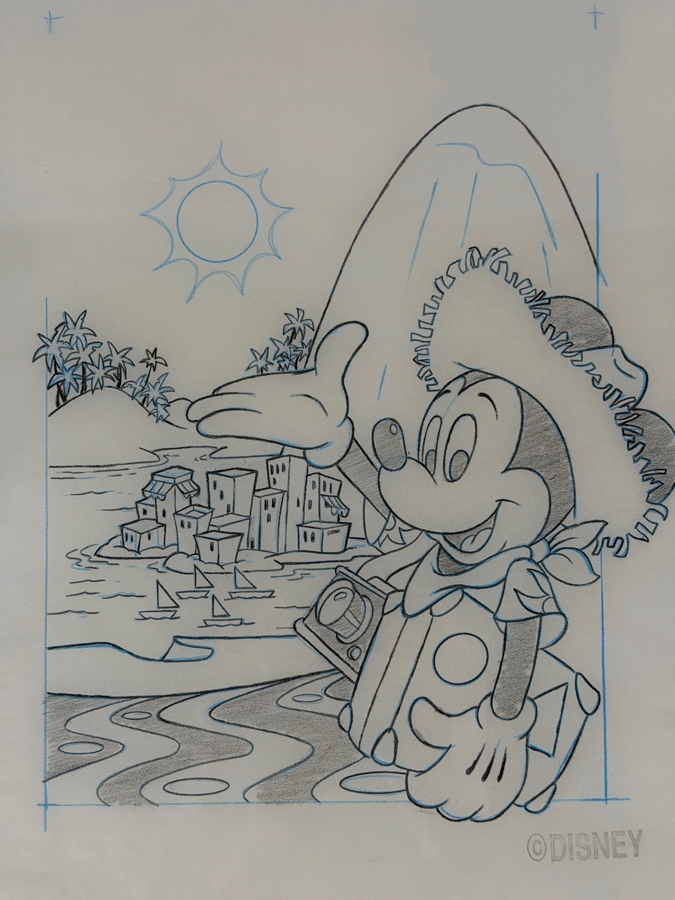 Original Walt Disney Hand Drawn Concept Drawing Of Brazilian Mickey Mouse Stamp Program T-Shirt Design By Disney Artist Mark Seppala #67K Purchased For $1,042 From The 1st Disneyana Convention In 1992 At Walt Disney World Resort 9 X 12 Framed 15.5 X 18