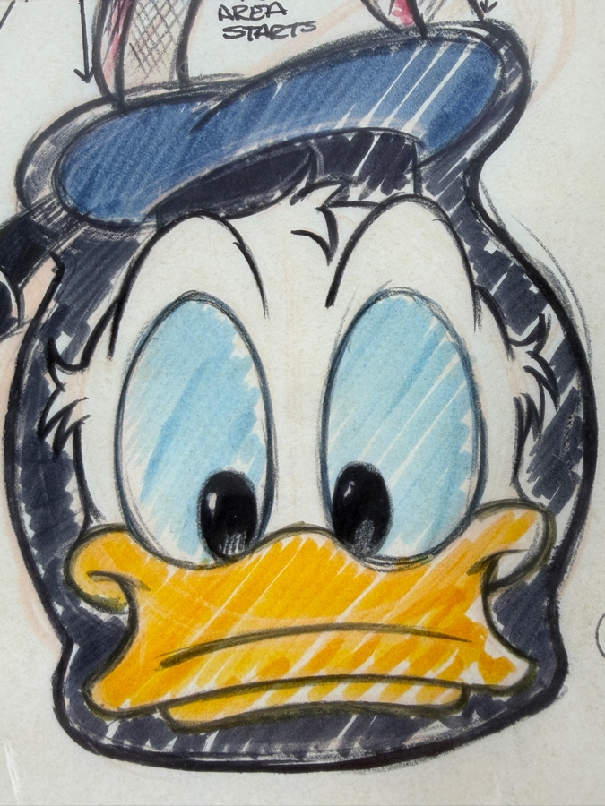 Original Walt Disney Hand Drawn Concept Drawing Of Donald Duck Totebag Design By Disney Artist Darren Hunt #81C From The 1st Disneyana Convention In 1992 At Walt Disney World Resort 10 X 12 Framed 17.5 X 19 [Photo 5]