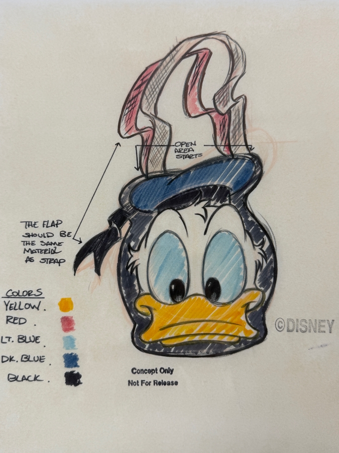 Original Walt Disney Hand Drawn Concept Drawing Of Donald Duck Totebag Design By Disney Artist Darren Hunt #81C From The 1st Disneyana Convention In 1992 At Walt Disney World Resort 10 X 12 Framed 17.5 X 19 [Photo 11]