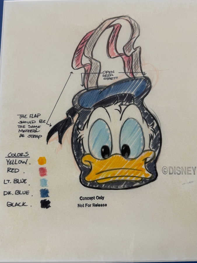 Original Walt Disney Hand Drawn Concept Drawing Of Donald Duck Totebag Design By Disney Artist Darren Hunt #81C From The 1st Disneyana Convention In 1992 At Walt Disney World Resort 10 X 12 Framed 17.5 X 19 [Photo 3]