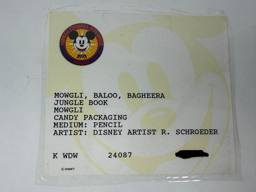 Original Walt Disney Hand Drawn Candy Packaging Concept Drawing Of Mowgli, Baloo & Bagheera From Jungle Book - 'Citrus Juice Patties' By Disney Artist Russell Schroeder From The 2nd Official Disneyana Convention In 1993 At Disneyland ($400 In 1993) 16 X 9 [Photo 16]