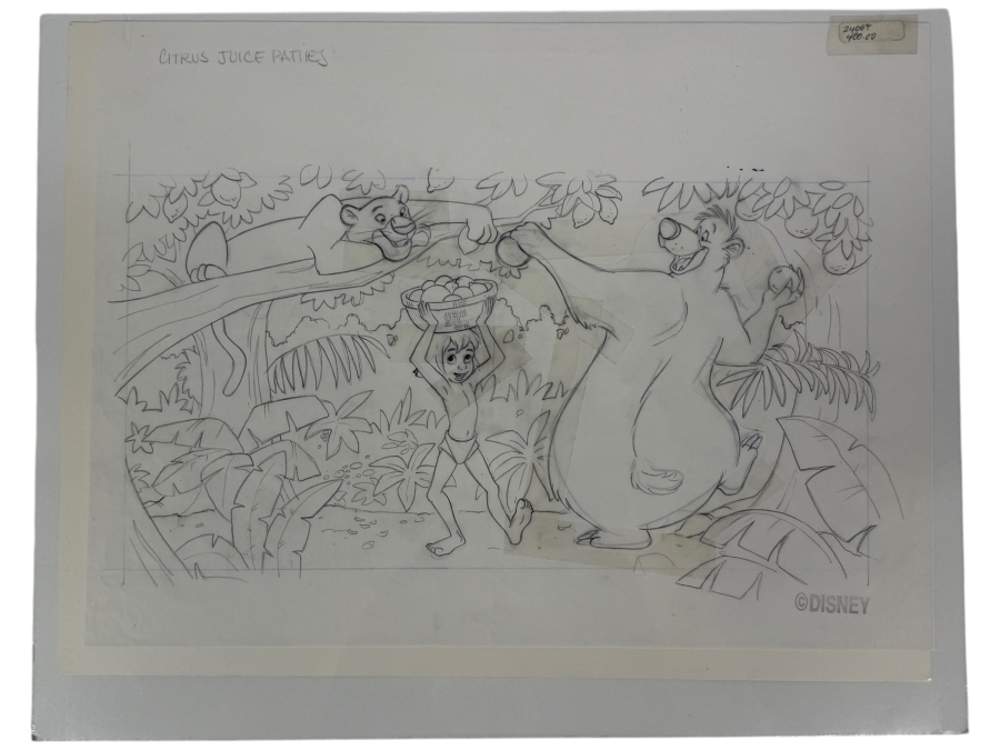 Original Walt Disney Hand Drawn Candy Packaging Concept Drawing Of Mowgli, Baloo & Bagheera From Jungle Book - 'Citrus Juice Patties' By Disney Artist Russell Schroeder From The 2nd Official Disneyana Convention In 1993 At Disneyland ($400 In 1993) 16 X 9 [Photo 2]