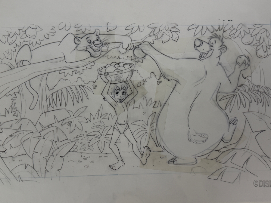 Original Walt Disney Hand Drawn Candy Packaging Concept Drawing Of Mowgli, Baloo & Bagheera From Jungle Book - 'Citrus Juice Patties' By Disney Artist Russell Schroeder From The 2nd Official Disneyana Convention In 1993 At Disneyland ($400 In 1993) 16 X 9 [Photo 4]