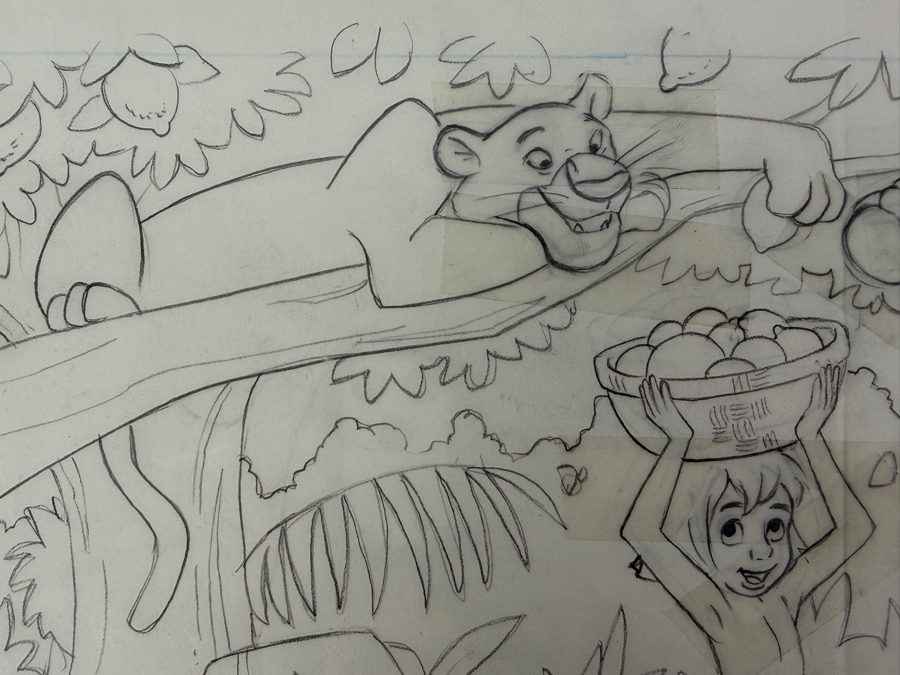 Original Walt Disney Hand Drawn Candy Packaging Concept Drawing Of Mowgli, Baloo & Bagheera From Jungle Book - 'Citrus Juice Patties' By Disney Artist Russell Schroeder From The 2nd Official Disneyana Convention In 1993 At Disneyland ($400 In 1993) 16 X 9 [Photo 6]
