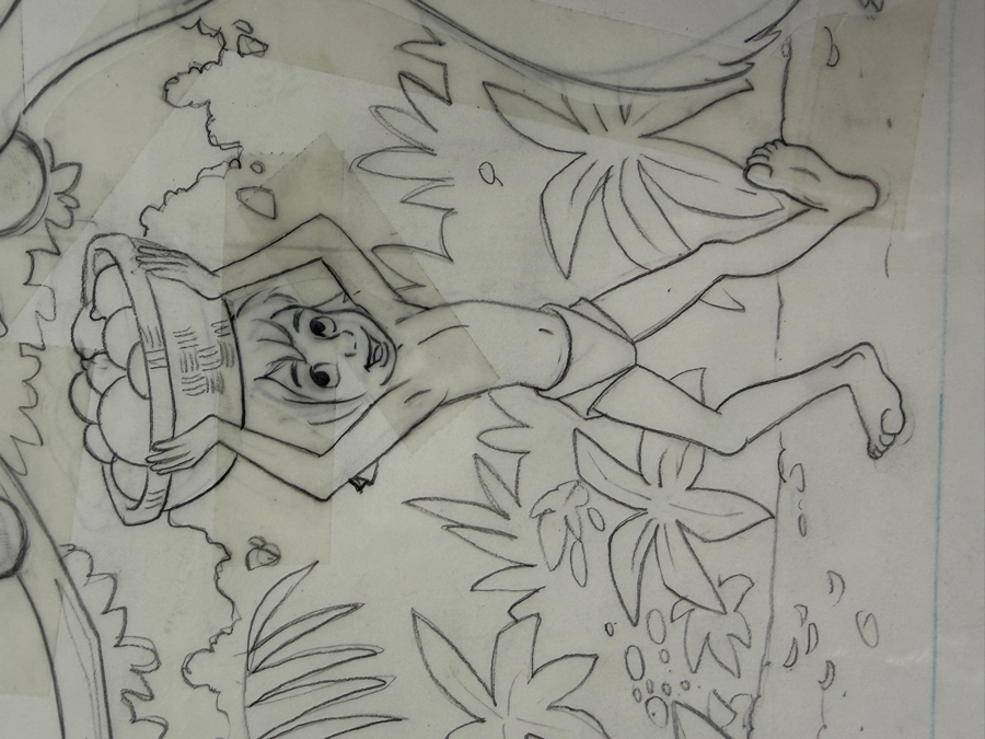 Original Walt Disney Hand Drawn Candy Packaging Concept Drawing Of Mowgli, Baloo & Bagheera From Jungle Book - 'Citrus Juice Patties' By Disney Artist Russell Schroeder From The 2nd Official Disneyana Convention In 1993 At Disneyland ($400 In 1993) 16 X 9 [Photo 5]