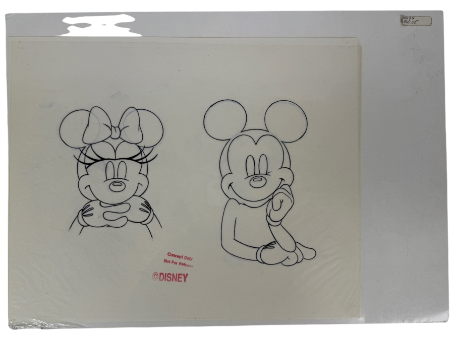 Original Walt Disney Hand Drawn Vintage Mickey Mouse & Minnie Mouse Concept Drawing For A Knitted Sweater By Disney Artist Alex Maher From The 2nd Official Disneyana Convention In 1993 At Disneyland Purchased For $360 In 1993 13 X 11 [Photo 2]