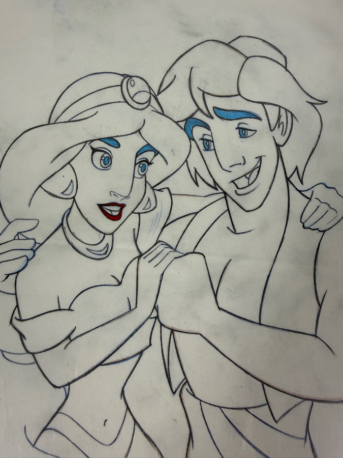 Original Walt Disney Hand Drawn Aladdin / Jasmine Concept Drawing For A T-Shirt By Disney Artist Darren Hunt From The 2nd Official Disneyana Convention In 1993 At Disneyland Purchased For $370 In 1993 15 X 11 [Photo 3]